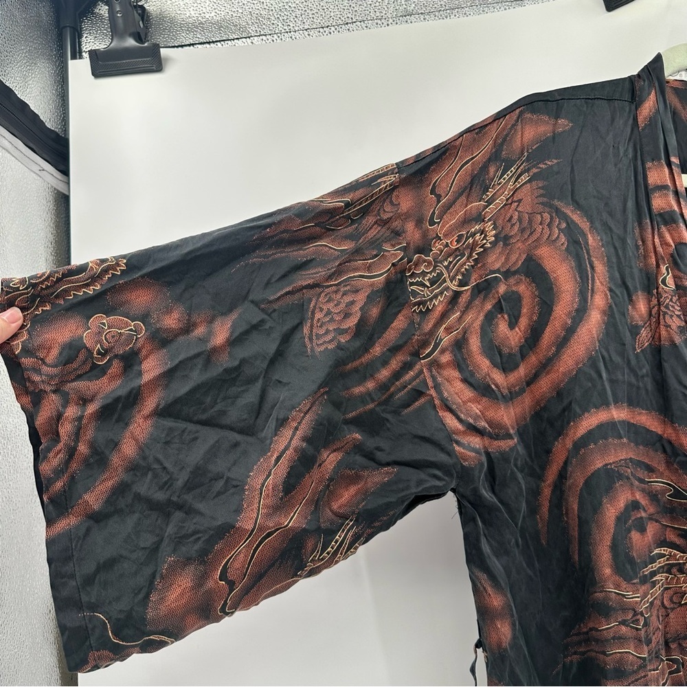 Vintage 100% Silk Novelty Print Dragons Long Maxi Kimono XL - Picture 5 of 8